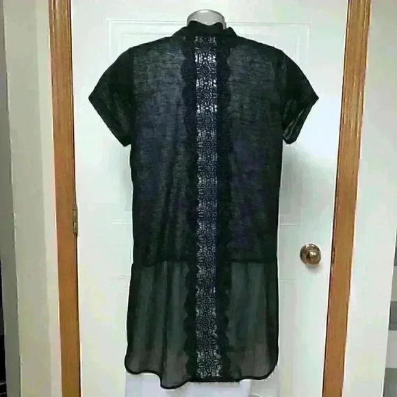 Peyton Primrose Cardigan  Longline Open Front Sheer Laced Black - Picture 9 of 9